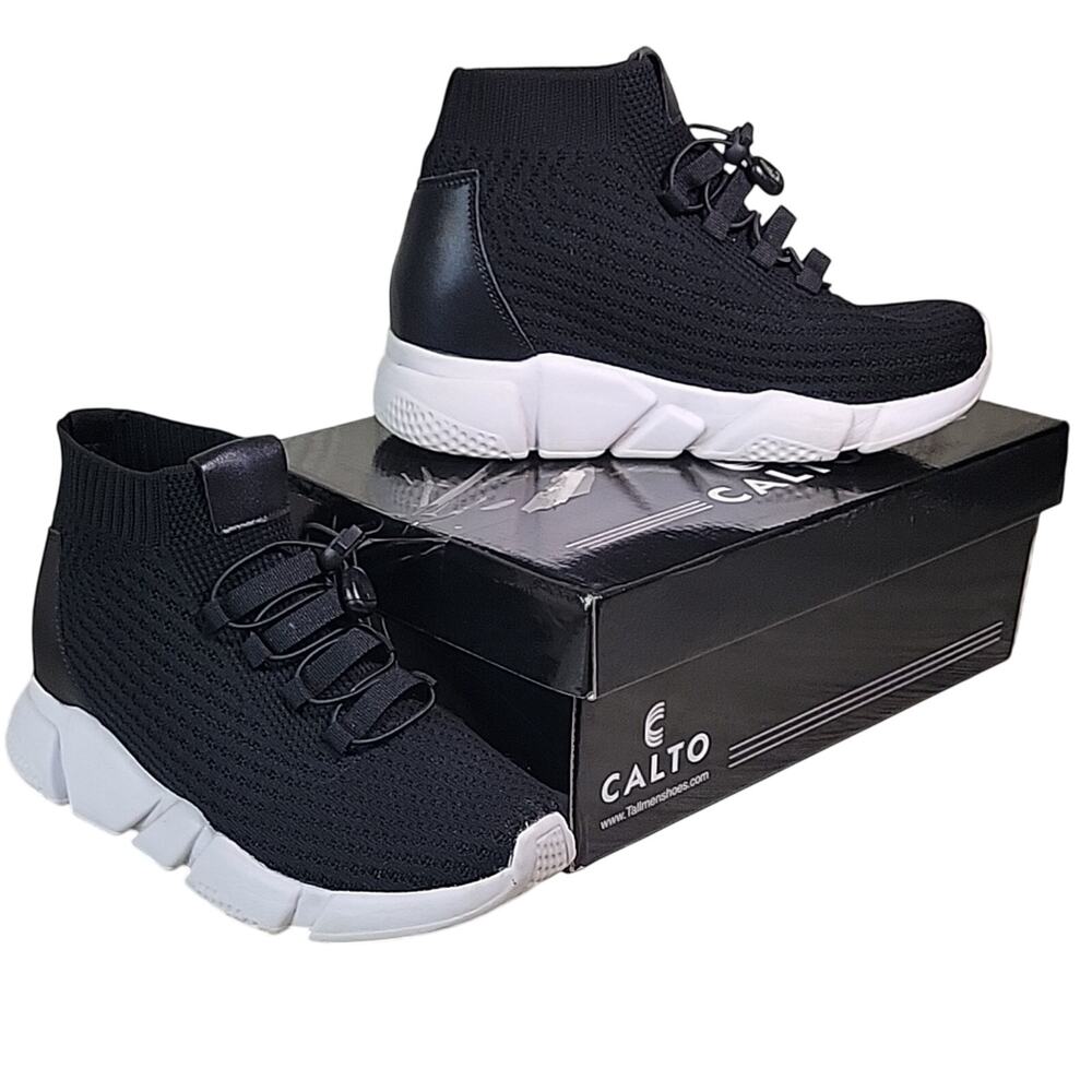 Calto Invisible Height Increasing Elevator Black Knit Sneakers Mens Size 7